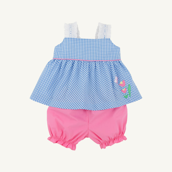 Babs Bloomer Set - Sunrise Blvd. Blue Mini Gingham with Hamptons Hot Pink