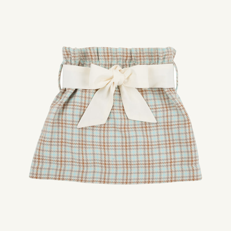 Beasley Bow Skirt - Henry Clay Houndstooth (Edisto Egg Blue) with Palmetto Pearl