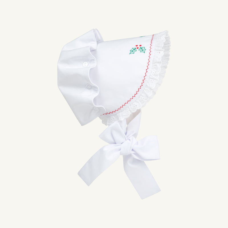 Bellefaire Bonnet - Worth Avenue White with Holly Embroidery