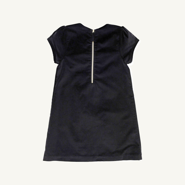 A short-sleeved Betts Bow Dress - Newport Night Velveteen with a centered back zipper.