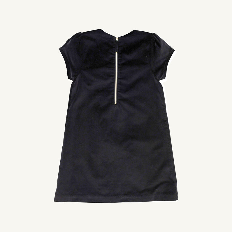A short-sleeved Betts Bow Dress - Newport Night Velveteen with a centered back zipper.