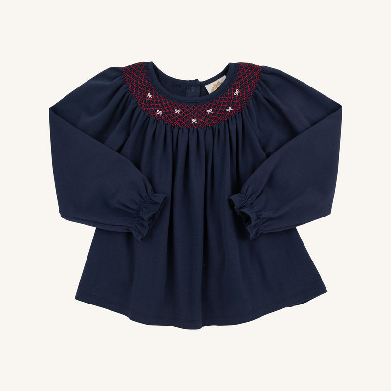 Bettye Sue Smocked Top - Nantucket Navy with Richmond Red & Worth Avenue White Bows