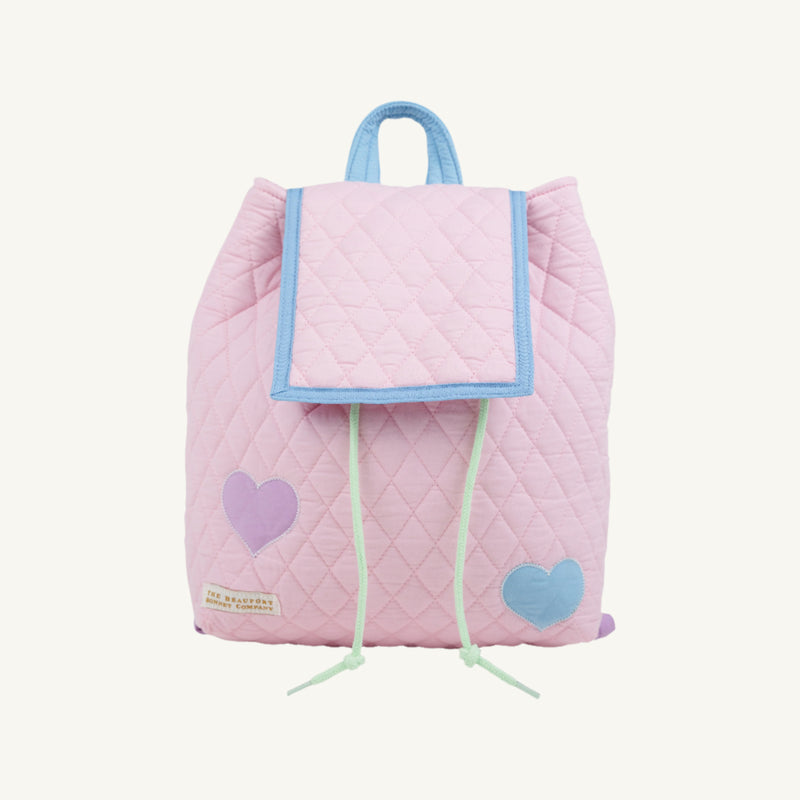 Bitty Backpack (Quilted) - Palm Beach Pink with Lauderdale Lavender and Beale Street Blue Heart Appliques