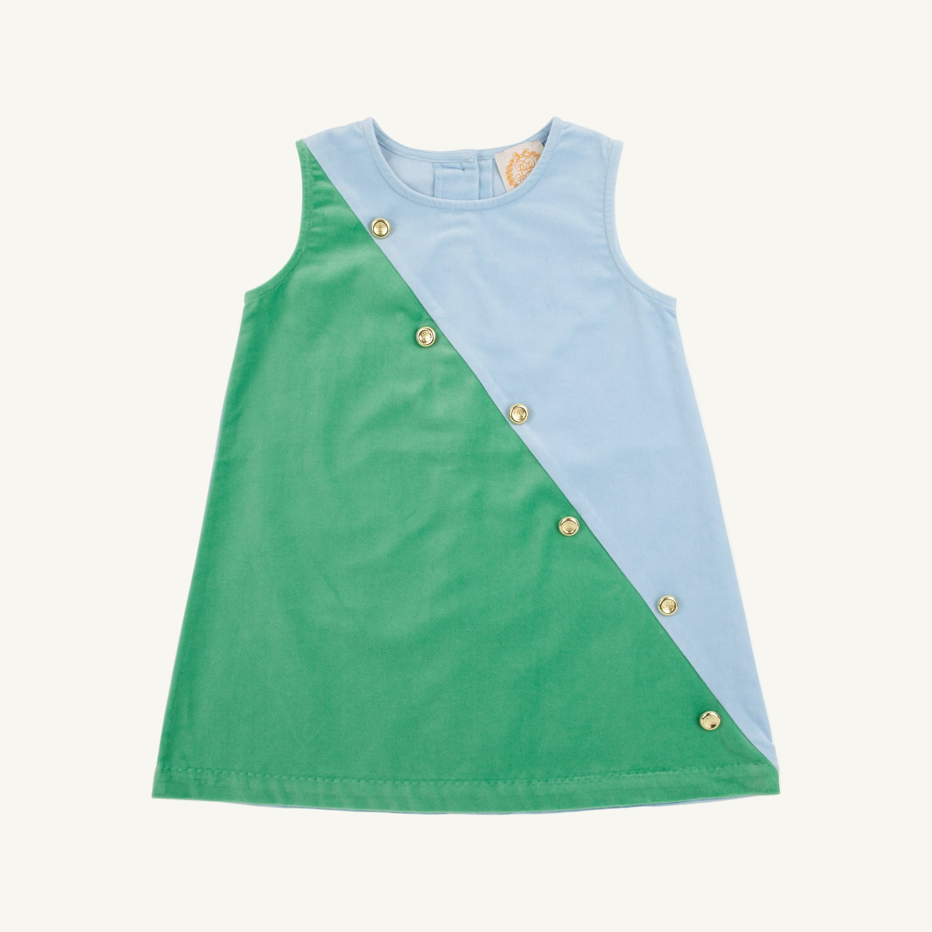 Blake Button Dress (Velveteen) - Barrington Blue & Kiawah Kelly Green