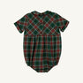 Bradford Bubble - Pinehill Plaid with Chelsea Chocolate by The Beaufort Bonnet Company: This classic baby romper features short sleeves, a Peter Pan collar, three buttons on the back, and a charming green, red, and white Pinehill Plaid pattern—perfect for your little boy’s fall wardrobe.