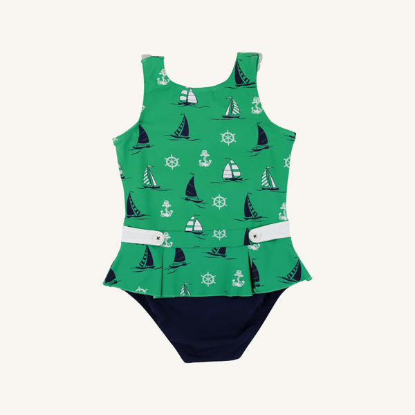 Bridgehampton Bathing Suit - Yacht To Join Us (Kiawah Kelly Green) with Nantucket Navy