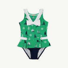 Bridgehampton Bathing Suit - Yacht To Join Us (Kiawah Kelly Green) with Nantucket Navy