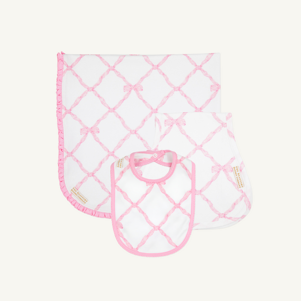 Belle Meade Bow Bundle - Baby Buggy Blanket, Oopsie Daisy Burp Cloth, Burp Me Bib