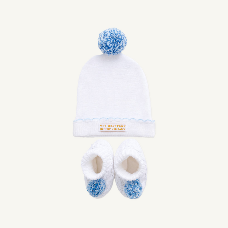 Bryer Bootie & I'm Here Hat Set - Worth Avenue White with Buckhead Blue
