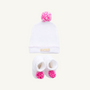 Bryer Booties & I'm Here Hat Set - Worth Avenue White with Palm Beach Pink