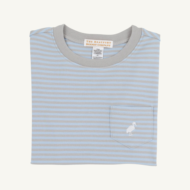 Carter Crewneck - Beale Street Blue & Grantley Gray Stripe with Worth Avenue White Stork