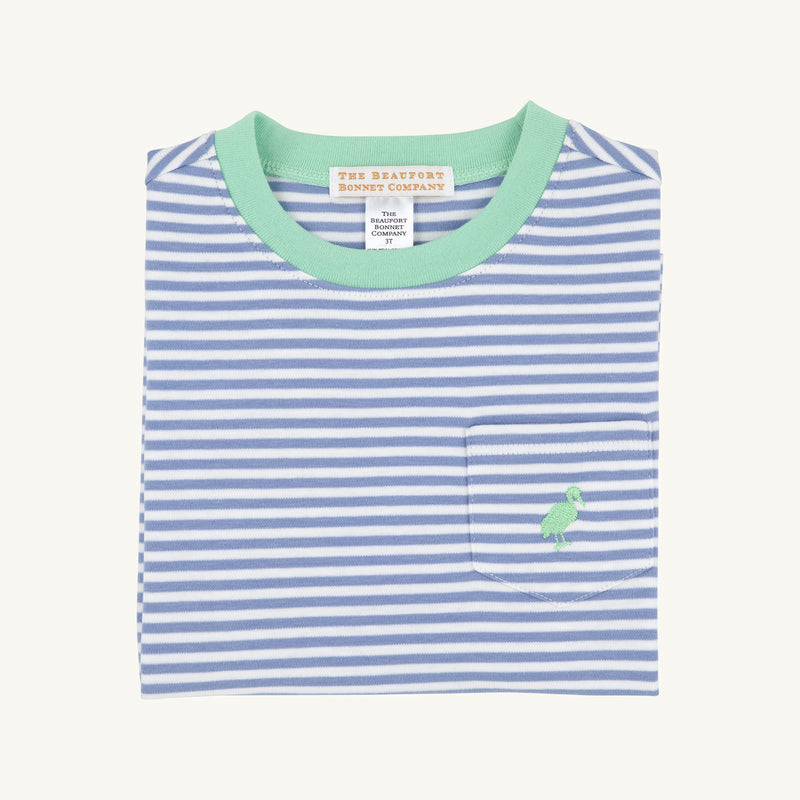 Carter Crewneck - Park City Periwinkle Stripe with Grace Bay Green