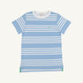 Carter Crewneck - Saddle Ridge Stripe (Sarasota Sky) with Gibson Island Green Stork