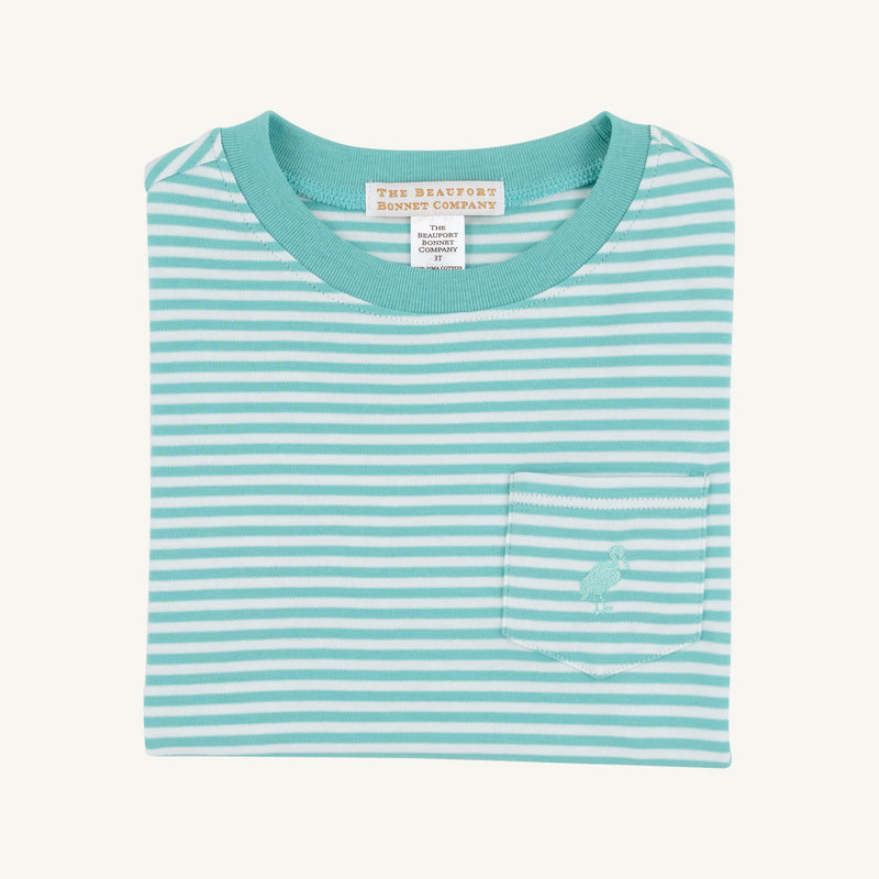 Carter Crewneck - Turks Teal Stripe with Turks Teal Stork