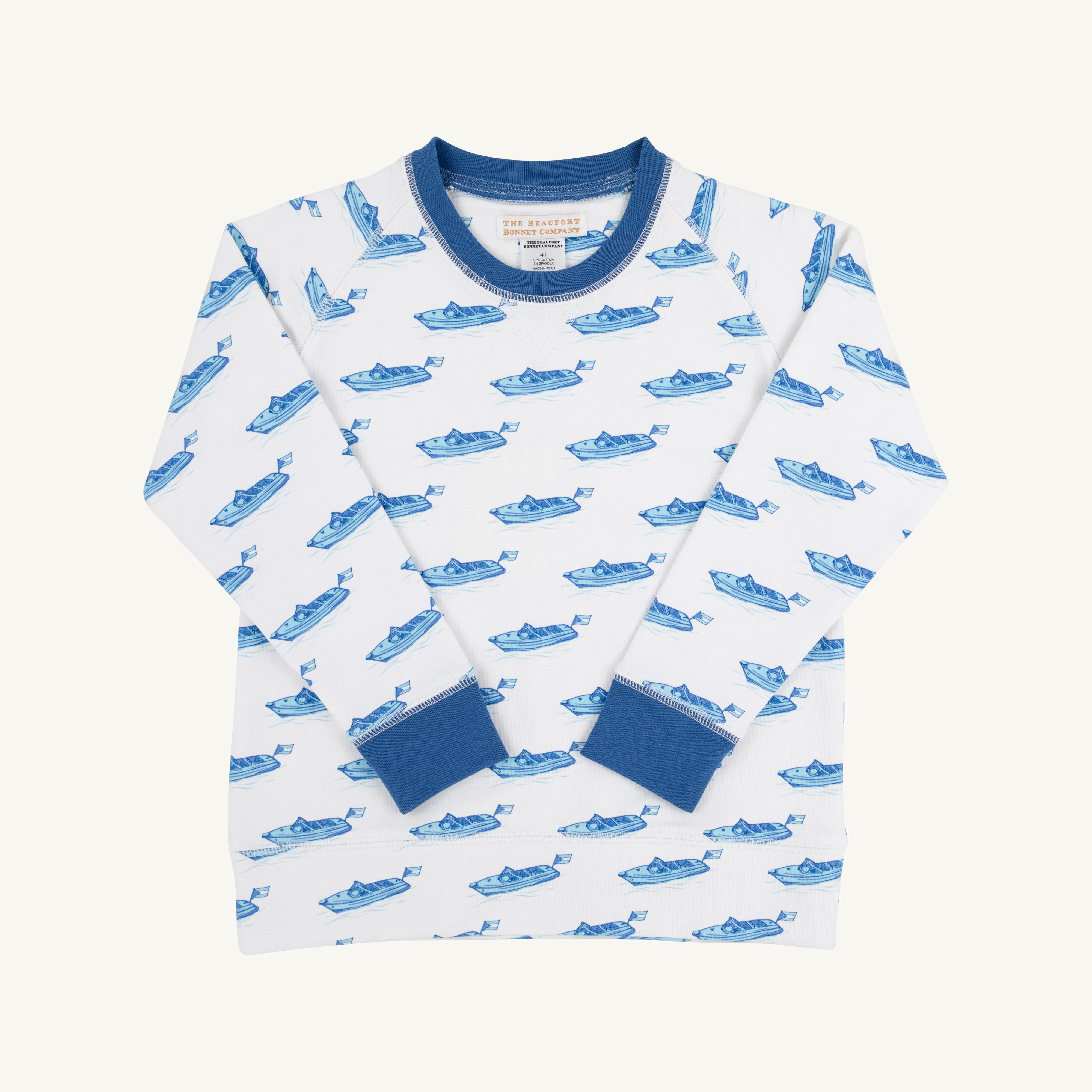 Cassidy Comfy Crewneck - Briland Time with Wood Boat Blue