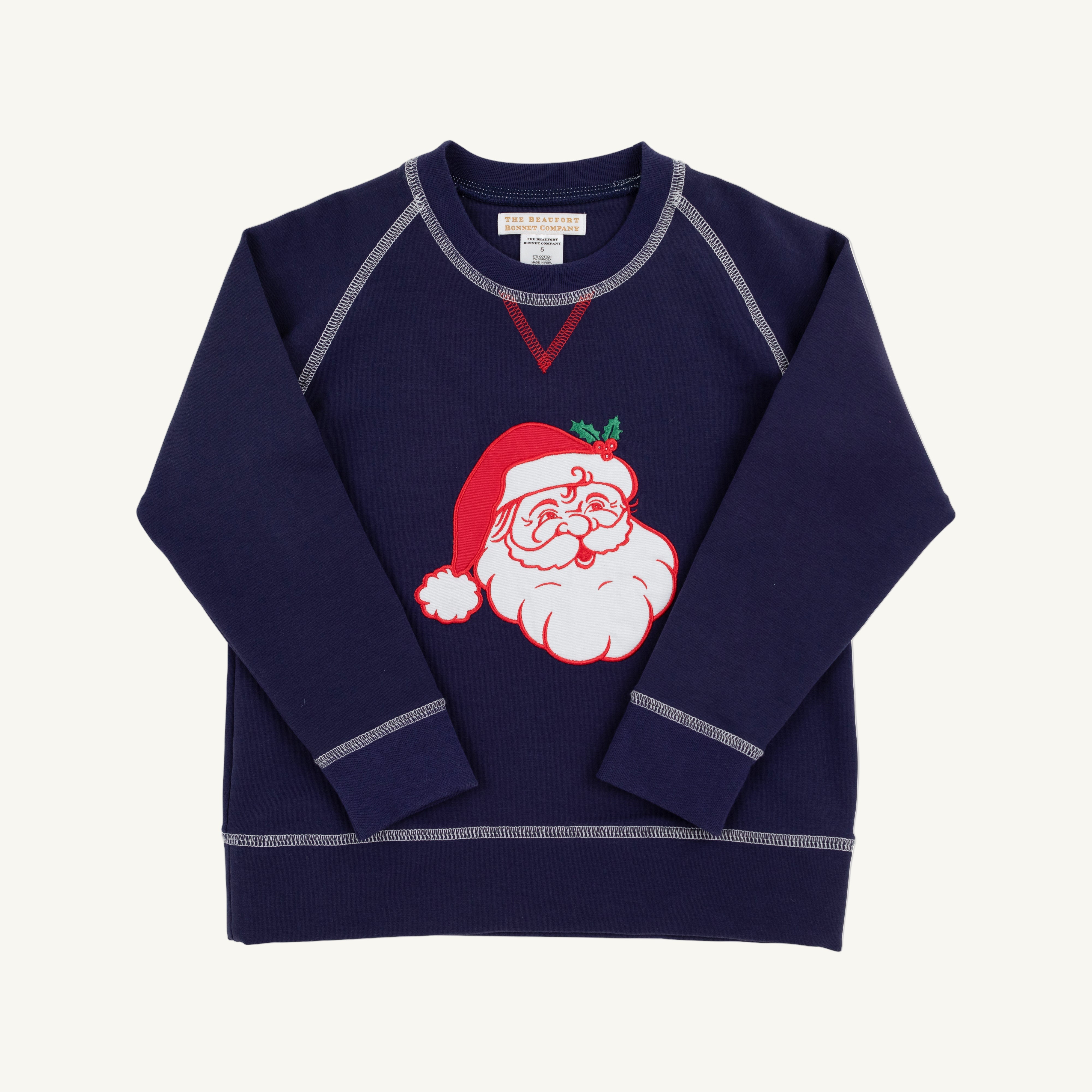 Cassidy Comfy Crewneck - Nantucket Navy with Santa Applique