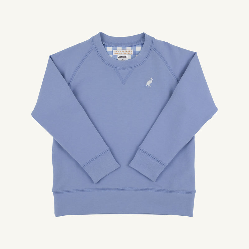 Cassidy Comfy Crewneck - Park City Periwinkle with Worth Avenue White Stork