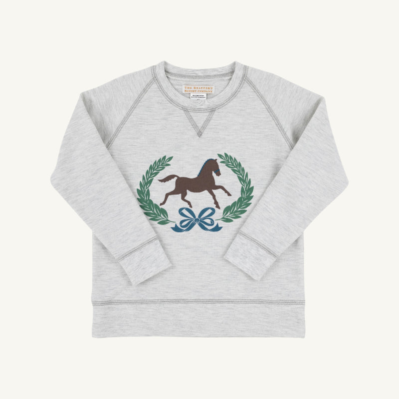 Cassidy Comfy Crewneck (Heathered) - Grantley Gray with Horse