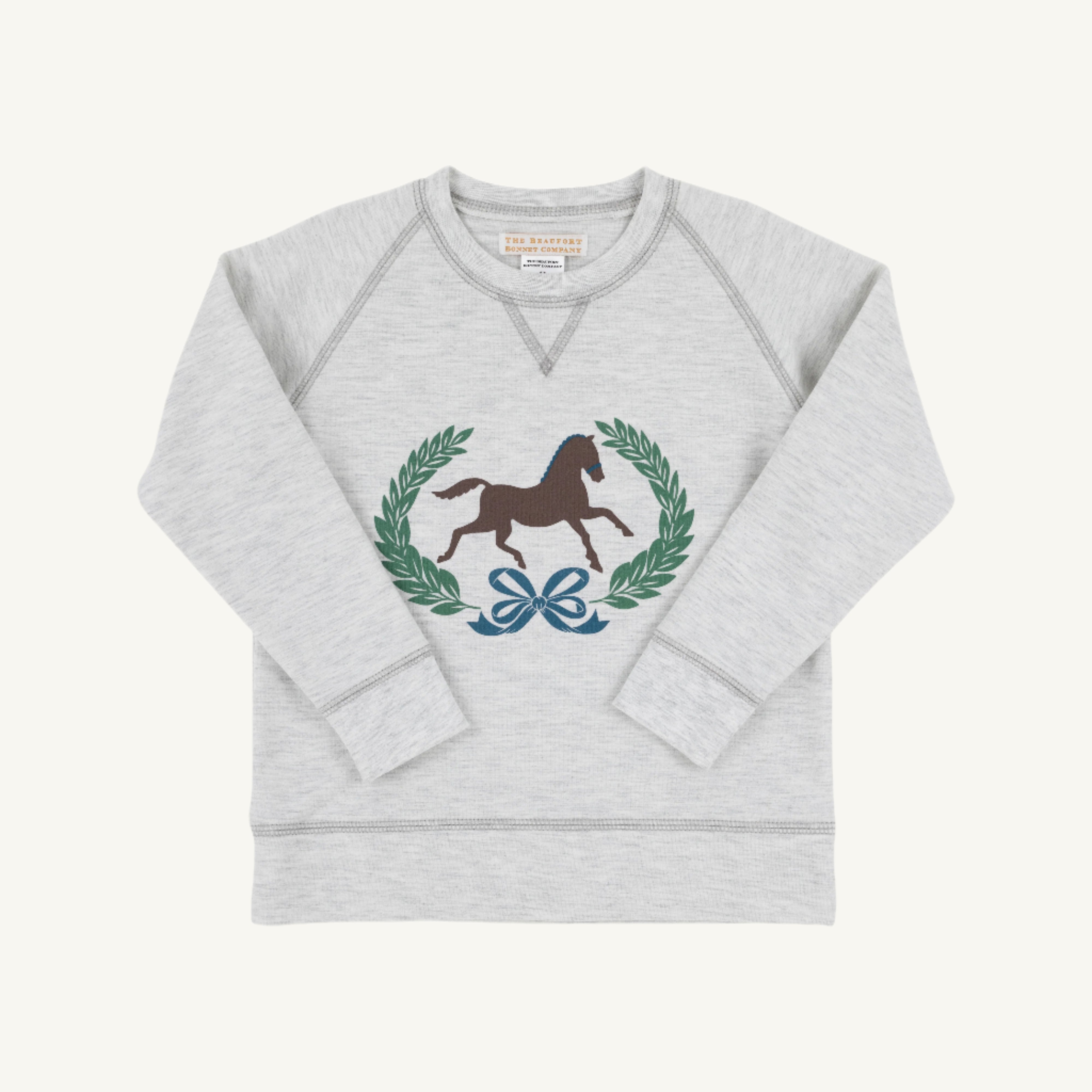 Cassidy Comfy Crewneck (Heathered) - Grantley Gray with Horse