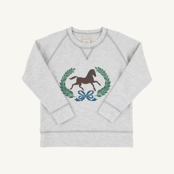 Cassidy Comfy Crewneck (Heathered) - Grantley Gray with Horse