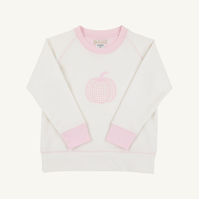 Cassidy Comfy Crewneck - Palmetto Pearl with Palm Beach Pink & Pumpkin Applique
