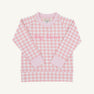 Cassidy Comfy Crewneck - Palm Beach Pink Gingham with Hamptons Hot Pink Big Sister: a pink and white gingham long-sleeve crewneck sweatshirt with Big Sister embroidered in pink on the chest, perfect for a sibling reveal.