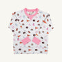 The Auburn Cassidy Comfy Crewneck - Tiger Thrill with Hamptons Hot Pink by The Beaufort Bonnet Company is a children’s long-sleeve white sweatshirt featuring pink cuffs, collar, and hem. The Tiger Thrill print showcases Auburn University logos, orange pennants, megaphones, pom-poms, and tiger mascots for spirited school style.