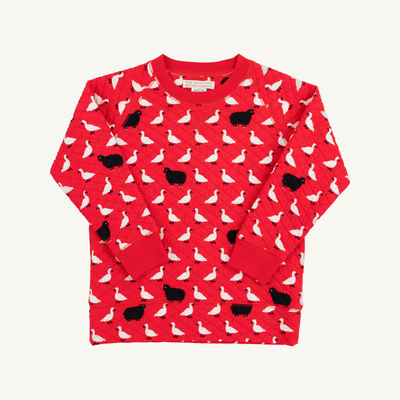 Cassidy Comfy Crewneck (Quilted) - Baa Baa Black Sheep with Richmond Red