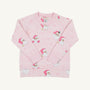 Cassidy Comfy Crewneck - Dear Santa (Palm Beach Pink Stripe) holiday sweater in Palm Beach Pink and white stripes with a repeating pattern of Santa Claus and small snowflakes.