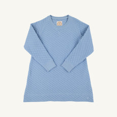 Cassidy Comfy Crewneck Dress (Quilted) - Barrington Blue with Tonal Stork