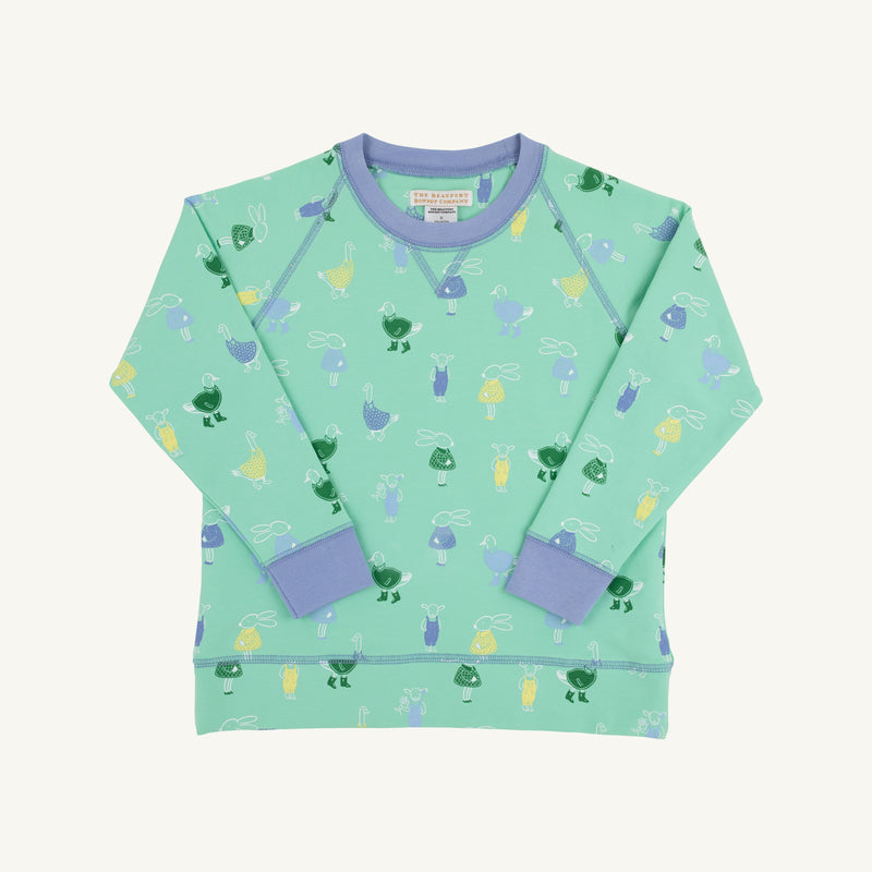 Cassidy Comfy Crewneck - Farm Life Friends (Periwinkle) with Park City Periwinkle