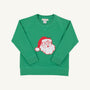 The Beaufort Bonnet Company’s Cassidy Comfy Crewneck in Kiawah Kelly Green features a cheerful Santa motif with Santa Claus wearing a red hat in the center, displayed on a plain white background—perfect for Christmas gatherings.