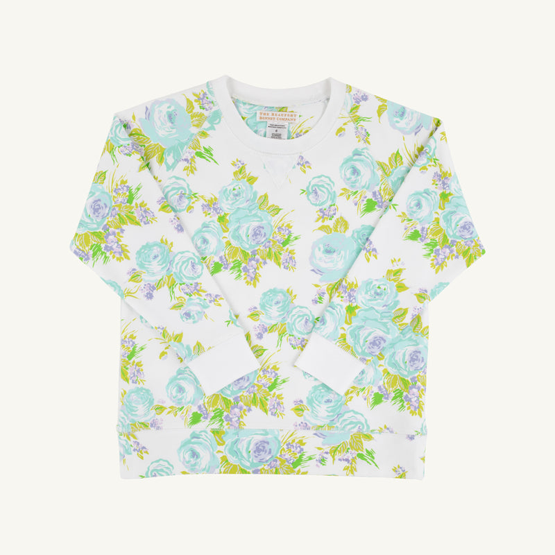 Cassidy Comfy Crewneck - Princess Grace Rose (Blue) with Worth Avenue White