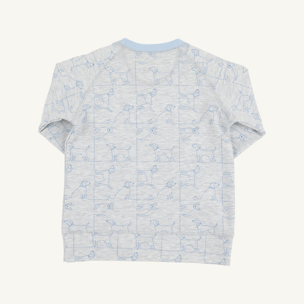 Cassidy Comfy Crewneck - Puppy Puzzle with Beale Street Blue