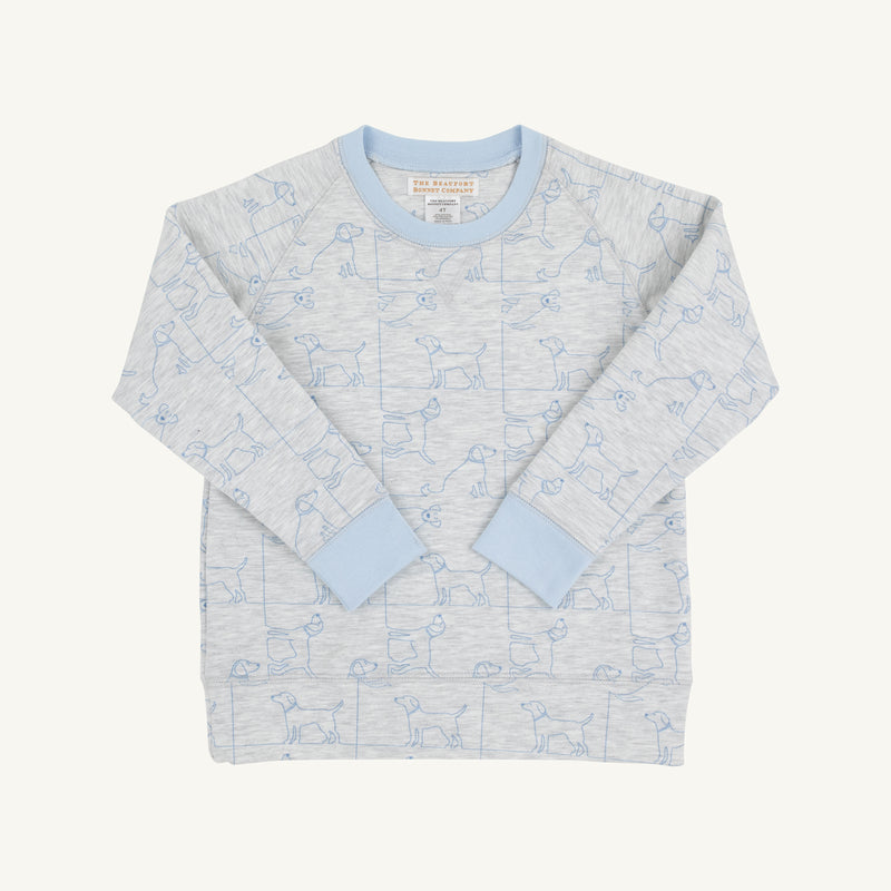 Cassidy Comfy Crewneck - Puppy Puzzle with Beale Street Blue