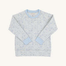 Cassidy Comfy Crewneck - Puppy Puzzle with Beale Street Blue