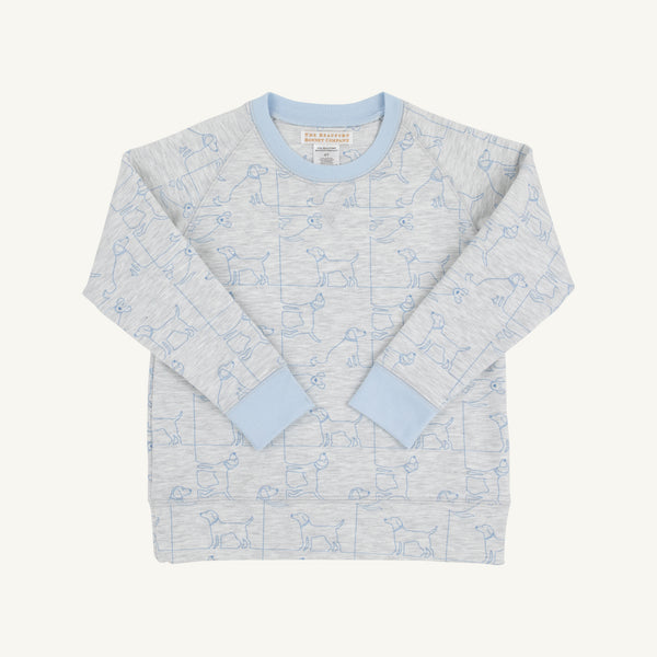 Cassidy Comfy Crewneck - Puppy Puzzle with Beale Street Blue