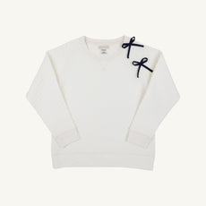 Cassidy Comfy Crewneck - Quilted Palmetto Pearl with Nantucket Navy Bows