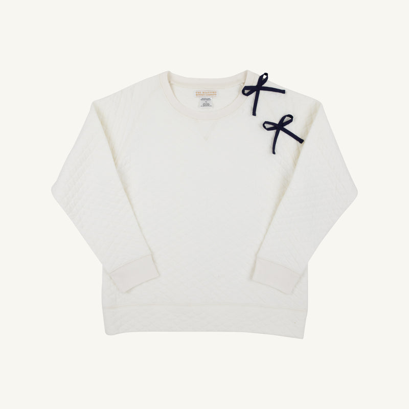 Cassidy Comfy Crewneck - Quilted Palmetto Pearl with Nantucket Navy Bows
