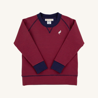 Embroidery result for: Cassidy Comfy Crewneck - Richmond Red & Nantucket Navy Stripe with Palmetto Pearl Stork