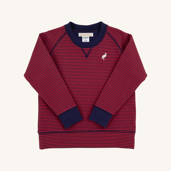 Cassidy Comfy Crewneck - Richmond Red & Nantucket Navy Stripe with Palmetto Pearl Stork