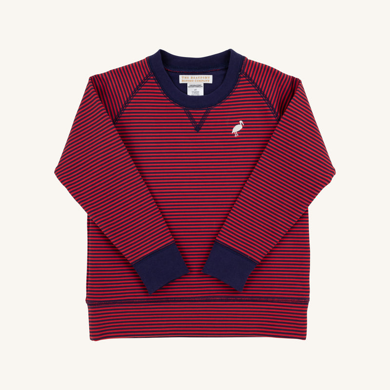 Cassidy Comfy Crewneck - Richmond Red & Nantucket Navy Stripe with Palmetto Pearl Stork