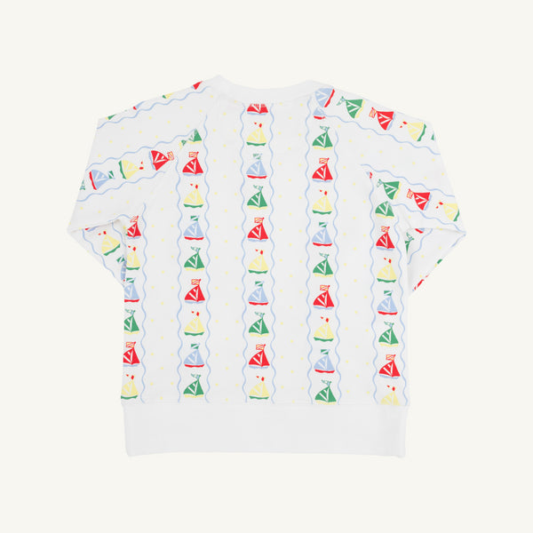 Cassidy Comfy Crewneck - Set Sail with Worth Avenue White