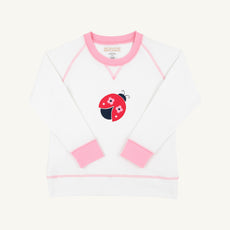 Cassidy Comfy Crewneck - Worth Avenue White with Ladybug Applique
