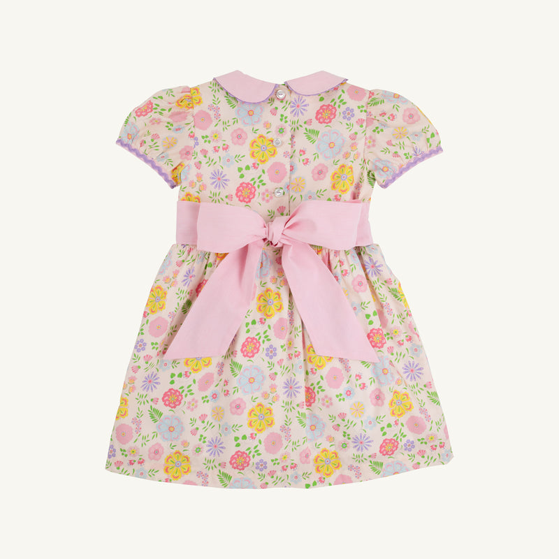 Cindy Lou Sash Dress - Boca Grande Begonia with Hamptons Hot Pink Pique Stripe