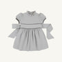 Cindy Lou Sash Dress - Grantley Gray Houndstooth featuring a ruffled collar, puff sleeves, and a back-tie sash.
