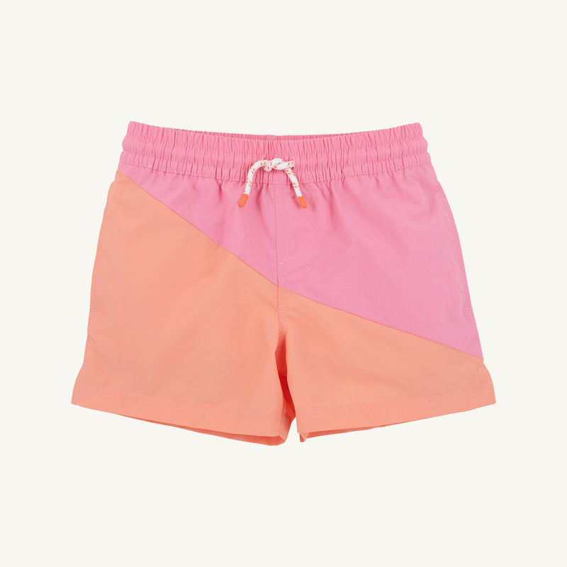 Country Club Colorblock Trunks - Hamptons Hot Pink & Seashore Sherbet