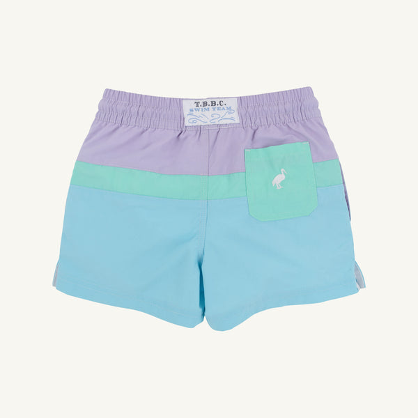 Country Club Colorblock Trunks - Lauderdale Lavender with Turks Teal & Belhaven Blue
