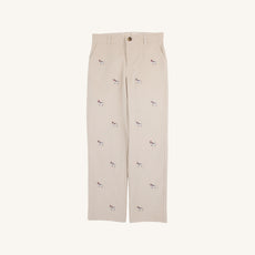 Critter Prep School Pants (Corduroy) - Osprey Oatmeal with Richmond Red Stork & Santa Dog Embroidery
