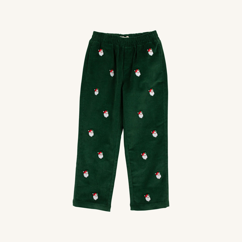 Critter Sheffield Pants (Corduroy) - Grier Green with Nantucket Navy Stork & Santa Embroidery